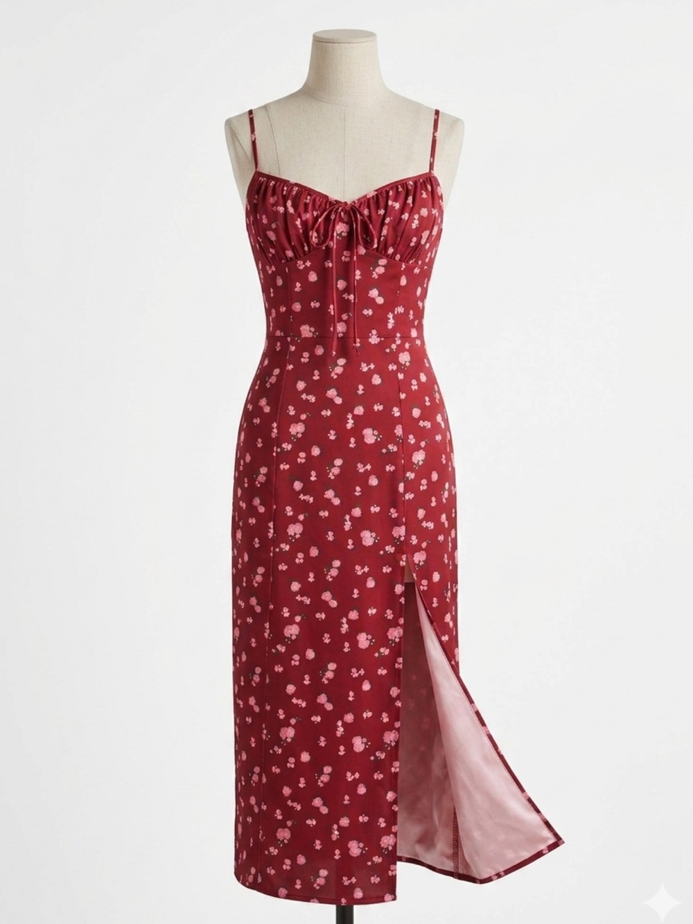 Red Floral Tie-Front Midi Dress